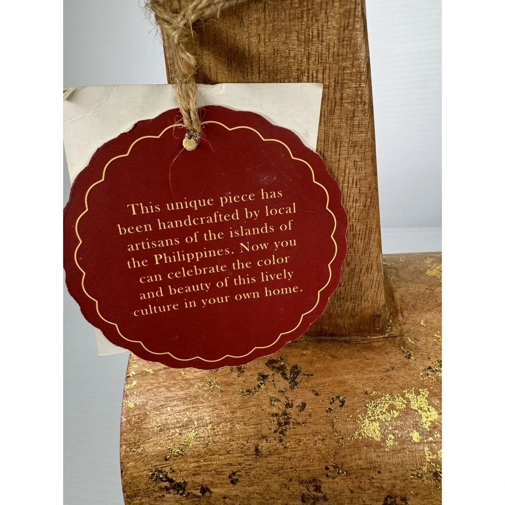 Wood Reindeer Figurine Gold Leaf Accent Handcrafted Christmas Decor 18